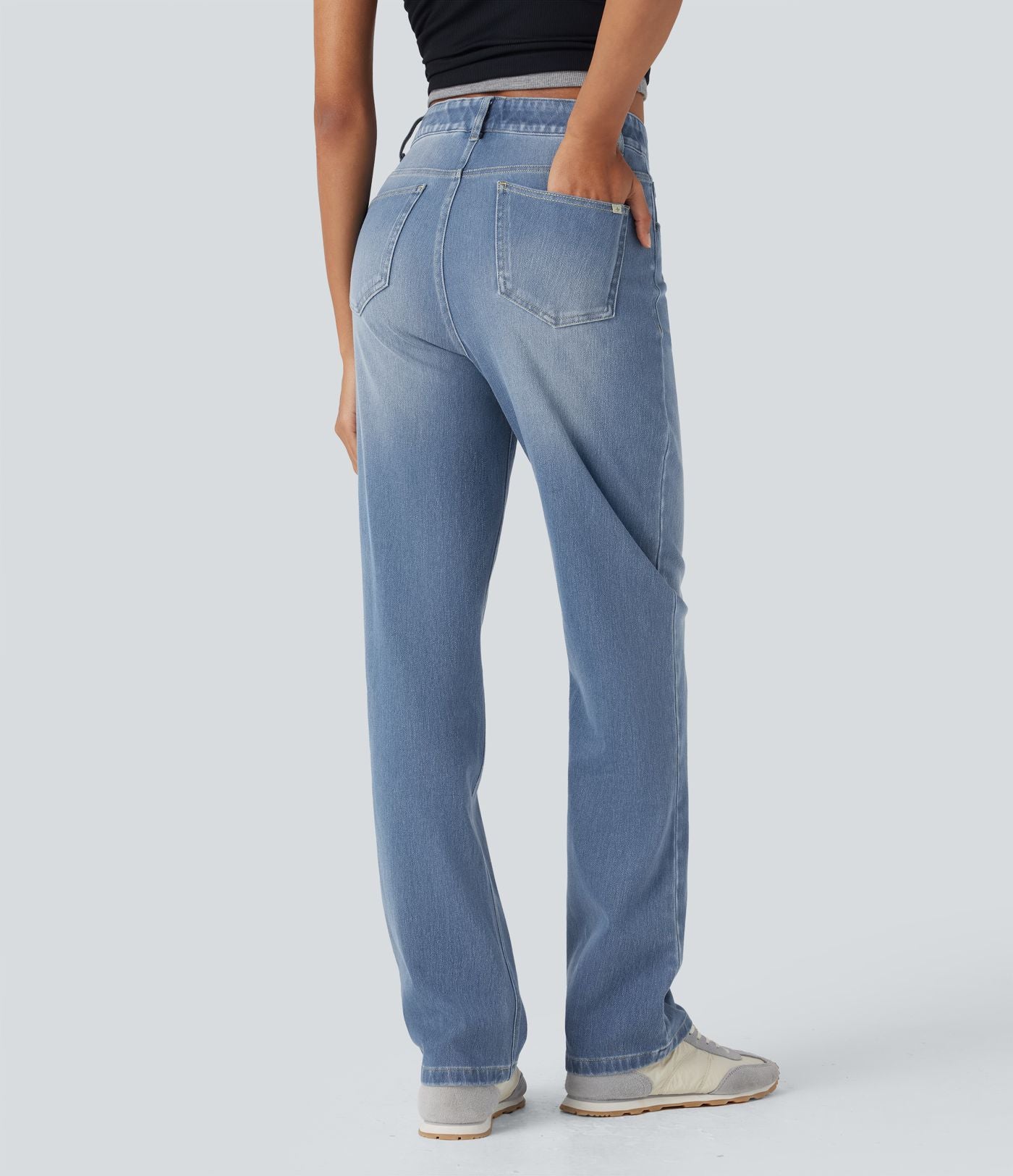 Halara Flex™ Jean casual délavé jambe droite taille haute gainant avec poches