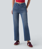 Jean droit Halara Flex™ taille mi-haute croisé gainant avec poches