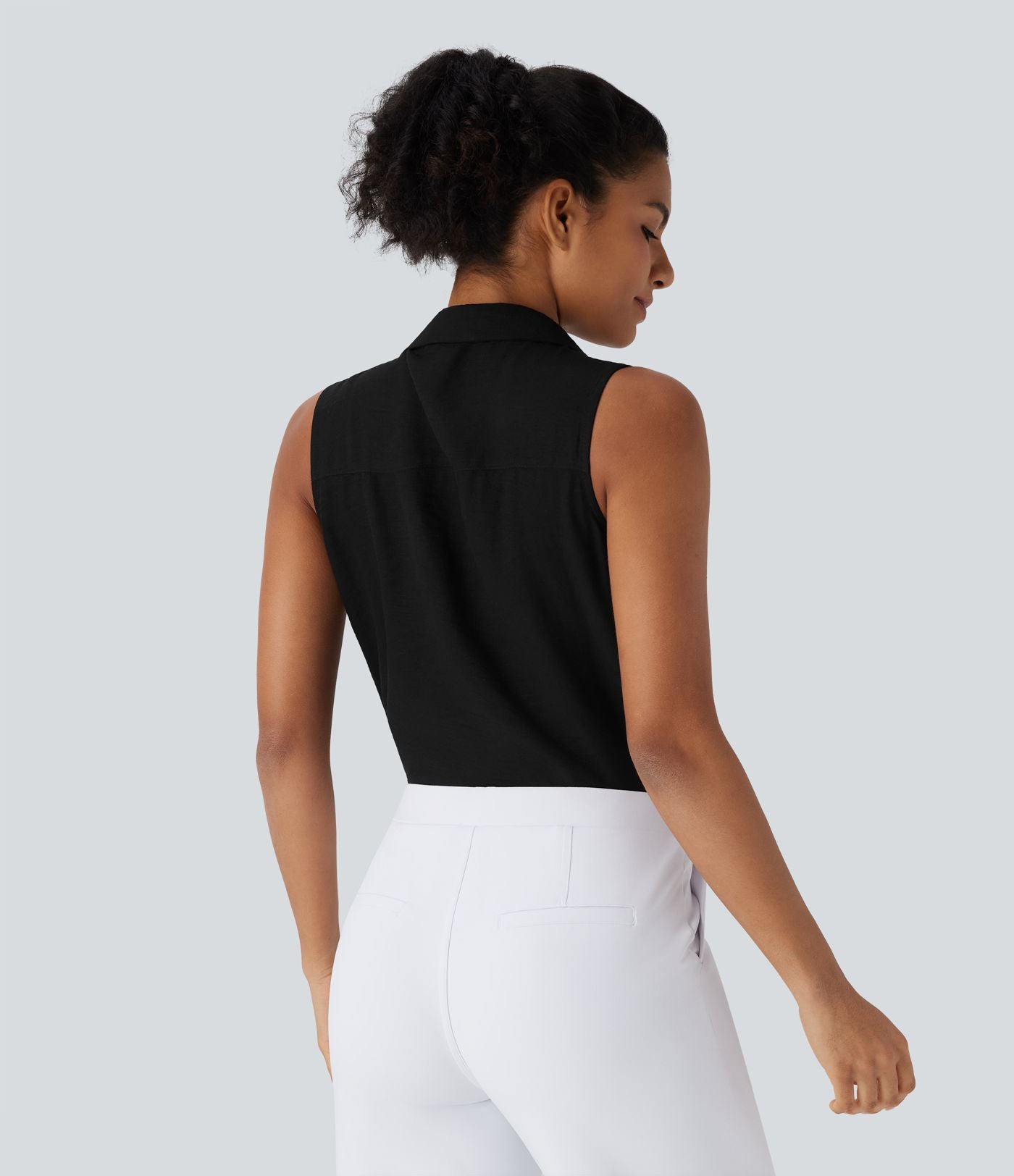 Chemise de travail sans manches à col V et boutons