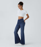 Halara Flex™ Jean Évasé à Taille Haute avec Poche Crossover Tissu Élastique Lavé