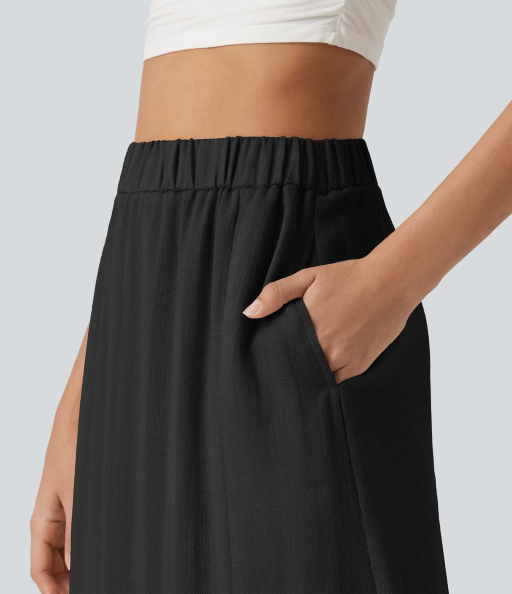 Jupe maxi effet lin taille haute avec fente à l’ourlet et poches