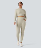 Legging côtelé croisé dans le dos taille haute avec poches