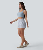 Short casual ample taille haute séchage rapide aspect froissé avec poches