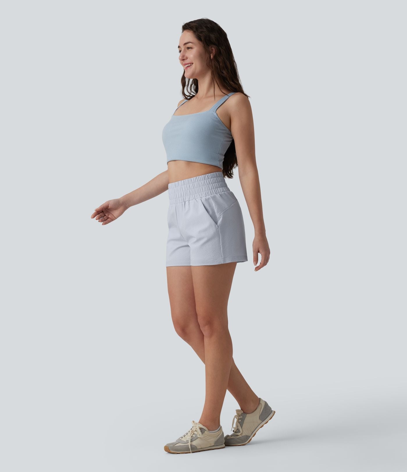 Short casual ample taille haute séchage rapide aspect froissé avec poches