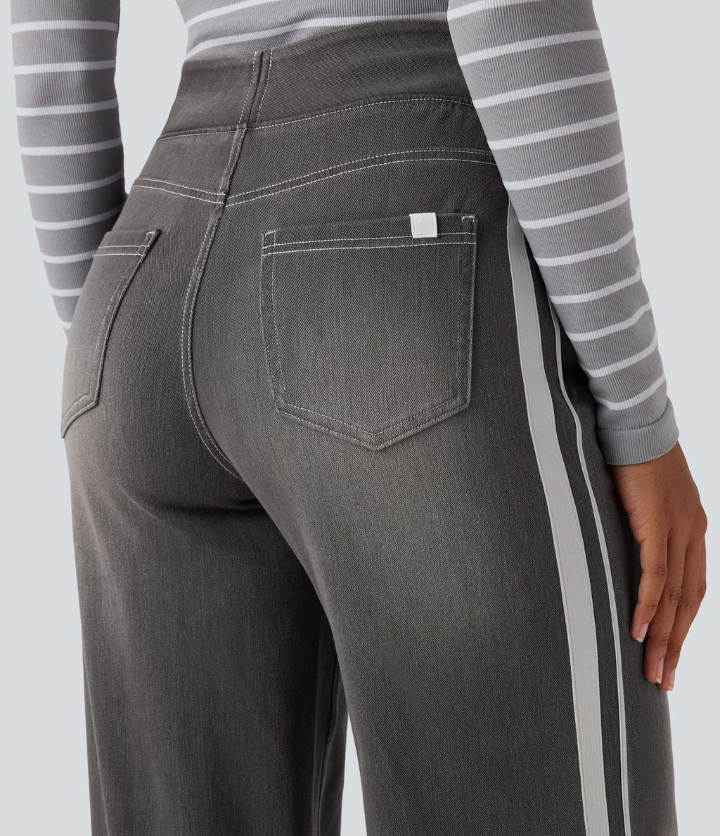 Halara Flex™ Jean large fluide délavé taille haute à rayures avec poches