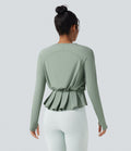 Haut de sport yoga SoftlyZero™ Airy col rond manches longues avec passe-pouces plissé effet frais InstantCool, protection solaire UPF50+