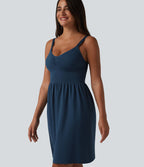 OneForm Seamless Flow Robe casual mini froncée sans couture à décolleté plongeant en V sans manches avec brassière intégrée
