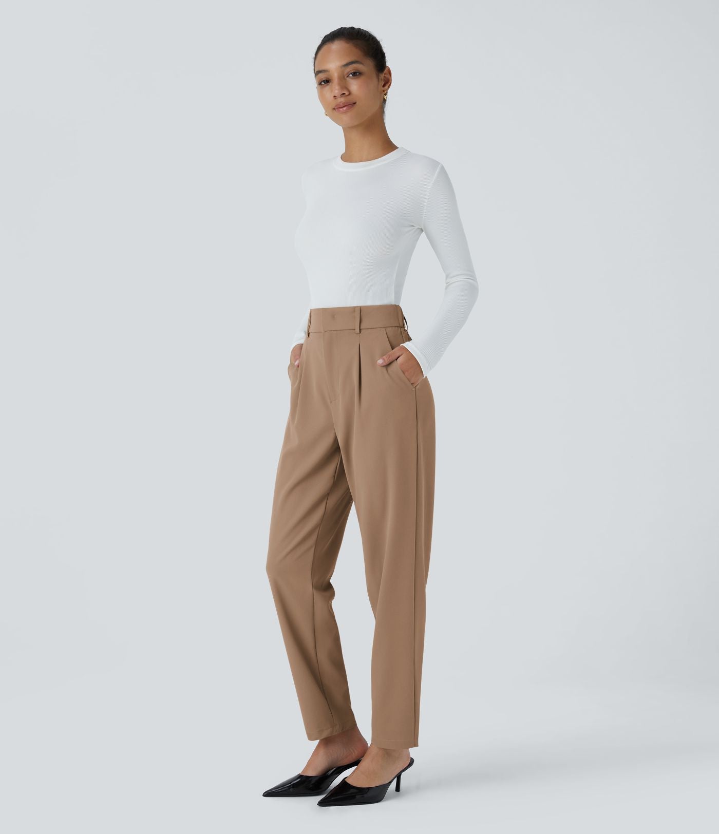 Pantalon tailleur Halara Flex™ fuselé uni, taille haute, avec poches