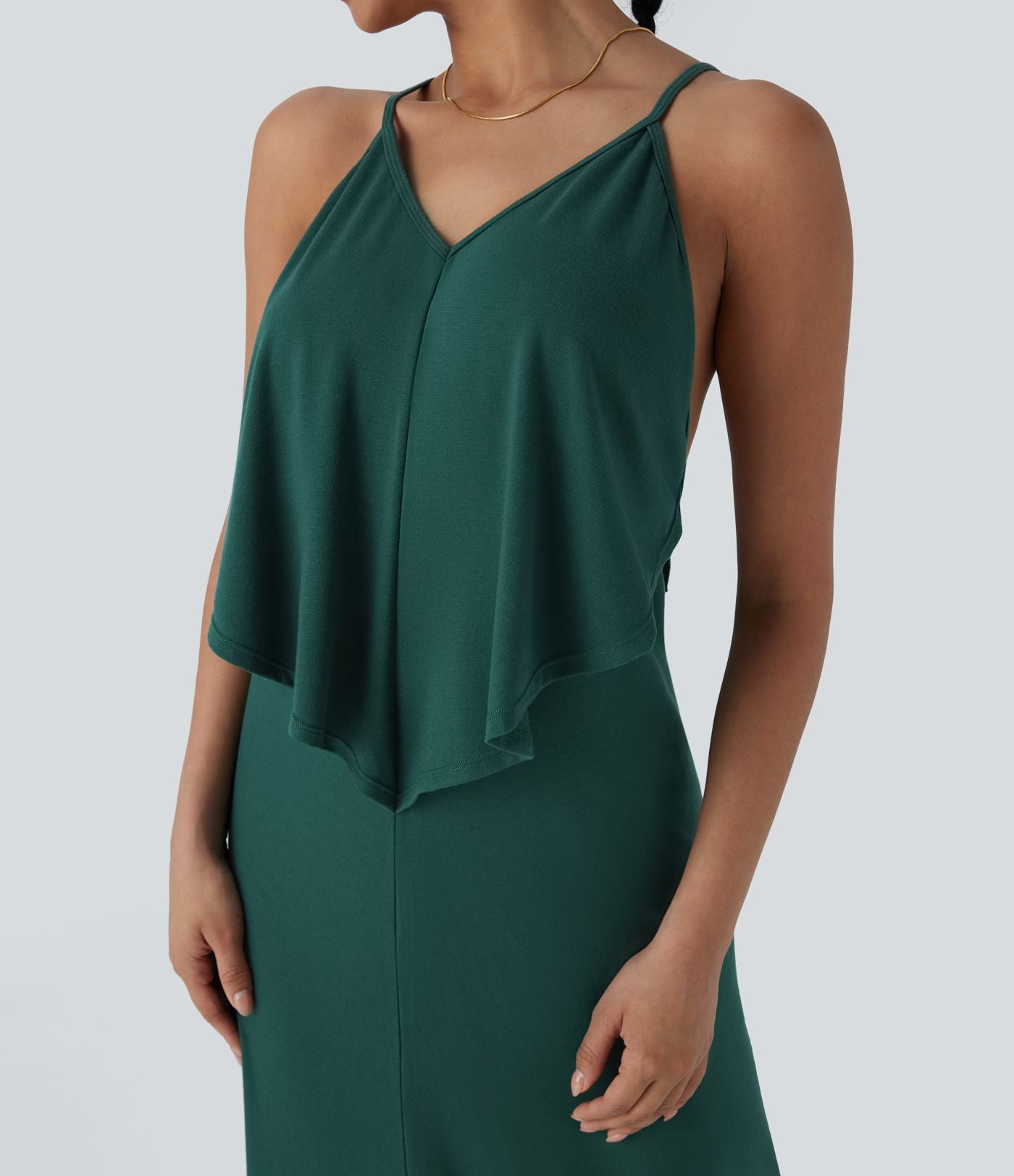 Robe Longue de Vacances avec Col V Dos Nu à Nouer et Fronces