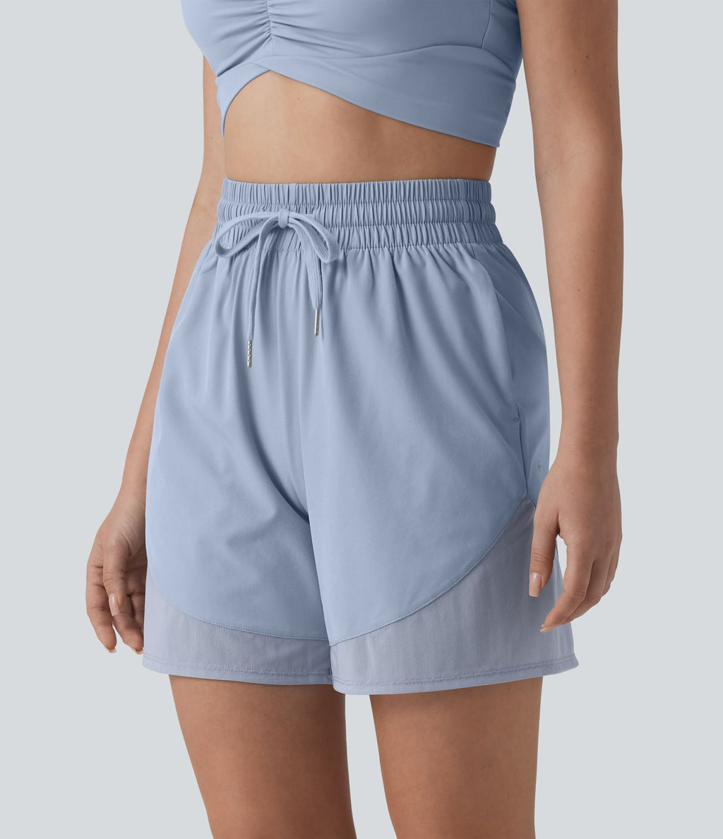 Short ample de yoga Breezeful™ 12,5 cm taille haute avec cordon de serrage, empiècements en mesh contrastant, séchage rapide et poches