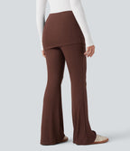 Pantalon évasé côtelé 2-en-1 froncé taille mi-haute avec cordon de serrage