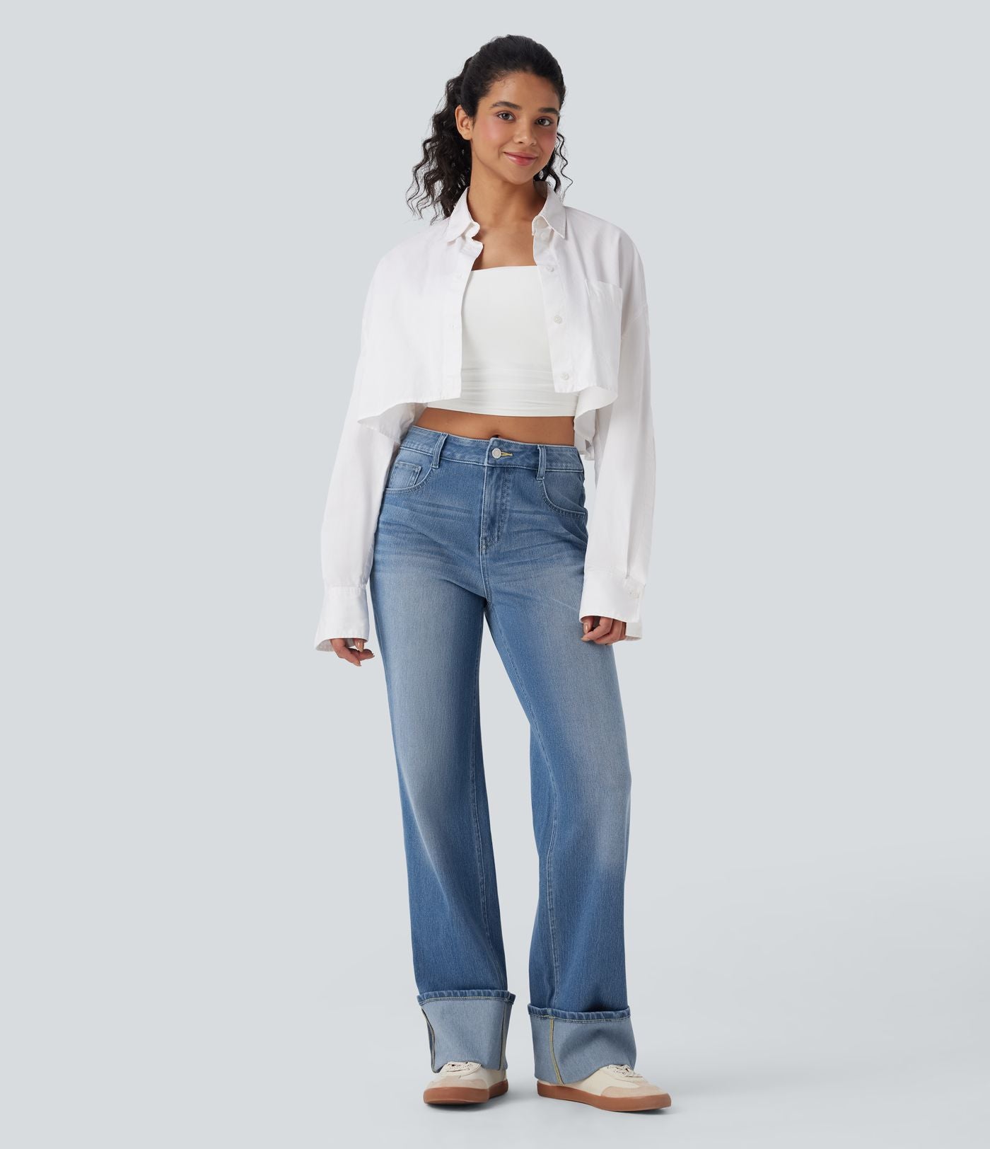 Jean décontracté Halara Flex™ jambe droite taille mi-haute ourlet retroussé avec poches