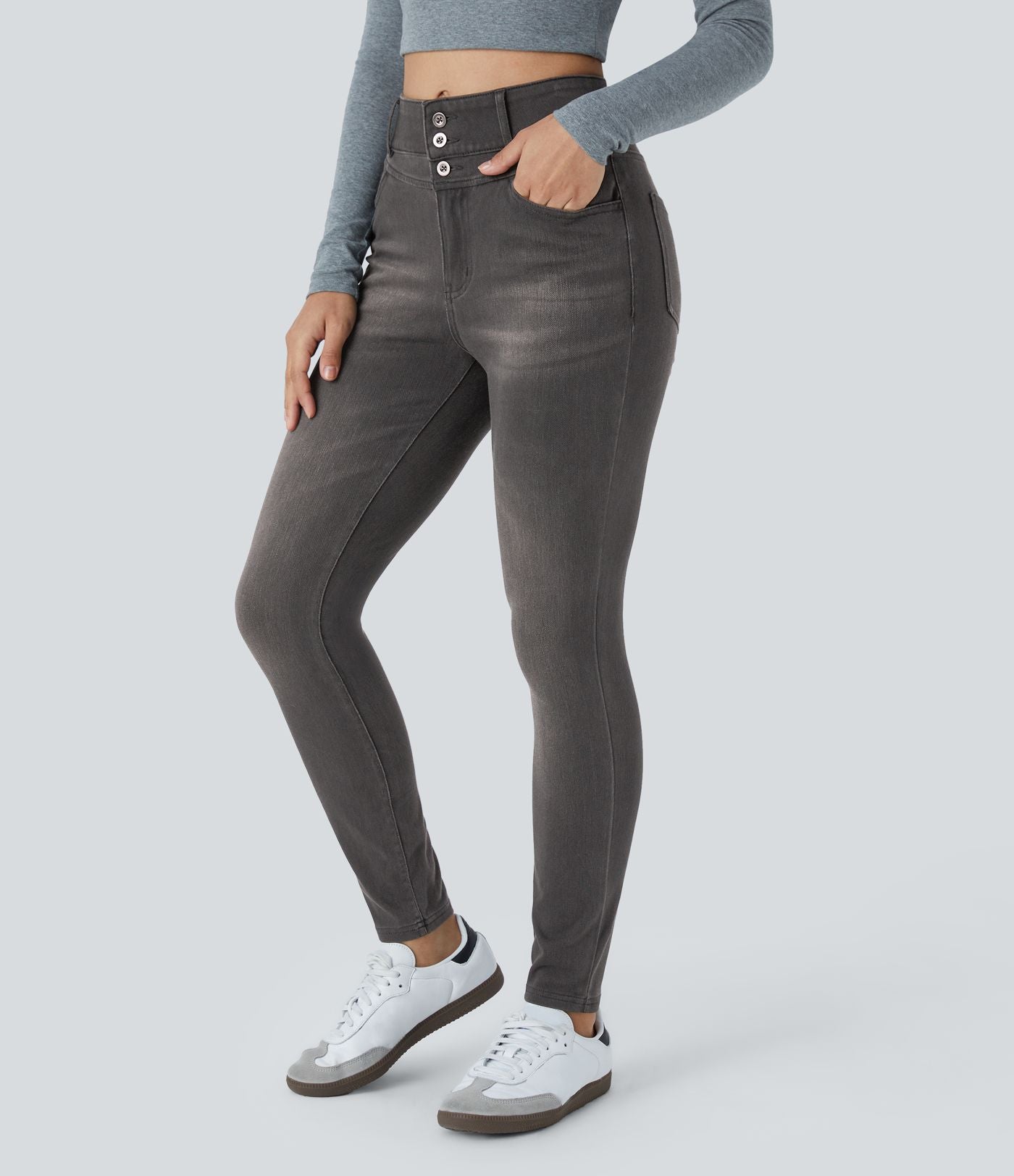 Halara Flex™ Jean skinny Casual Taille Haute Fermeture Éclair Boutonnés Plusieurs Poches Tricot Extensible