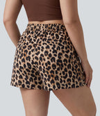 Short grande taille taille haute imprimé léopard avec cordon de serrage et poches