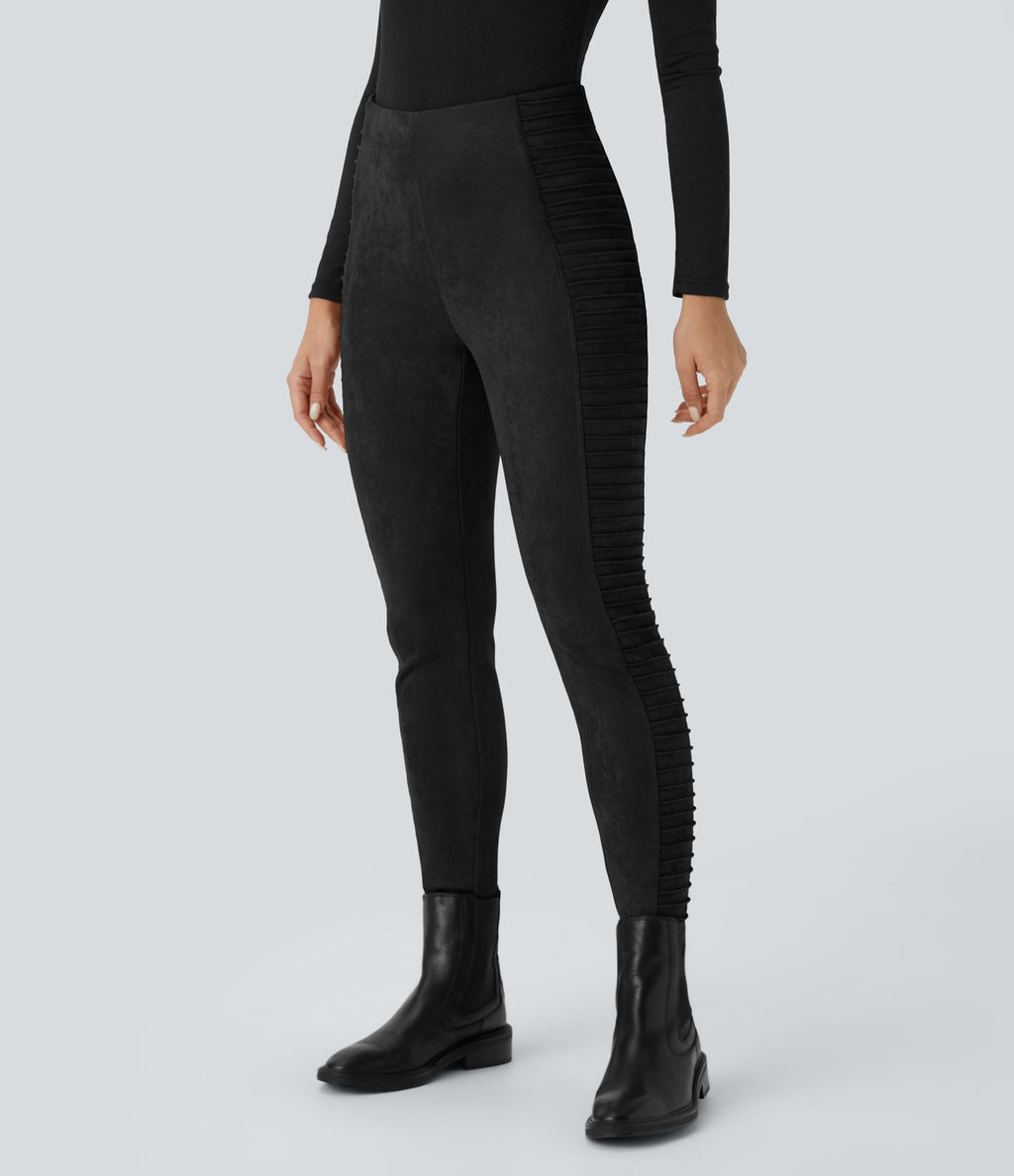 Legging gainant en suédine à taille haute avec fronces et poches latérales
