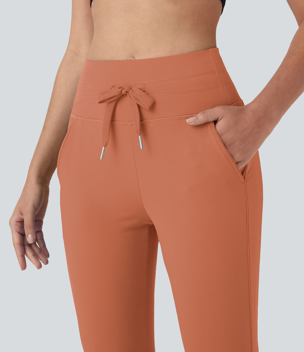Pantalon corsaire jogging de yoga Softlyzero™ moelleux, taille haute à cordon avec poches latérales