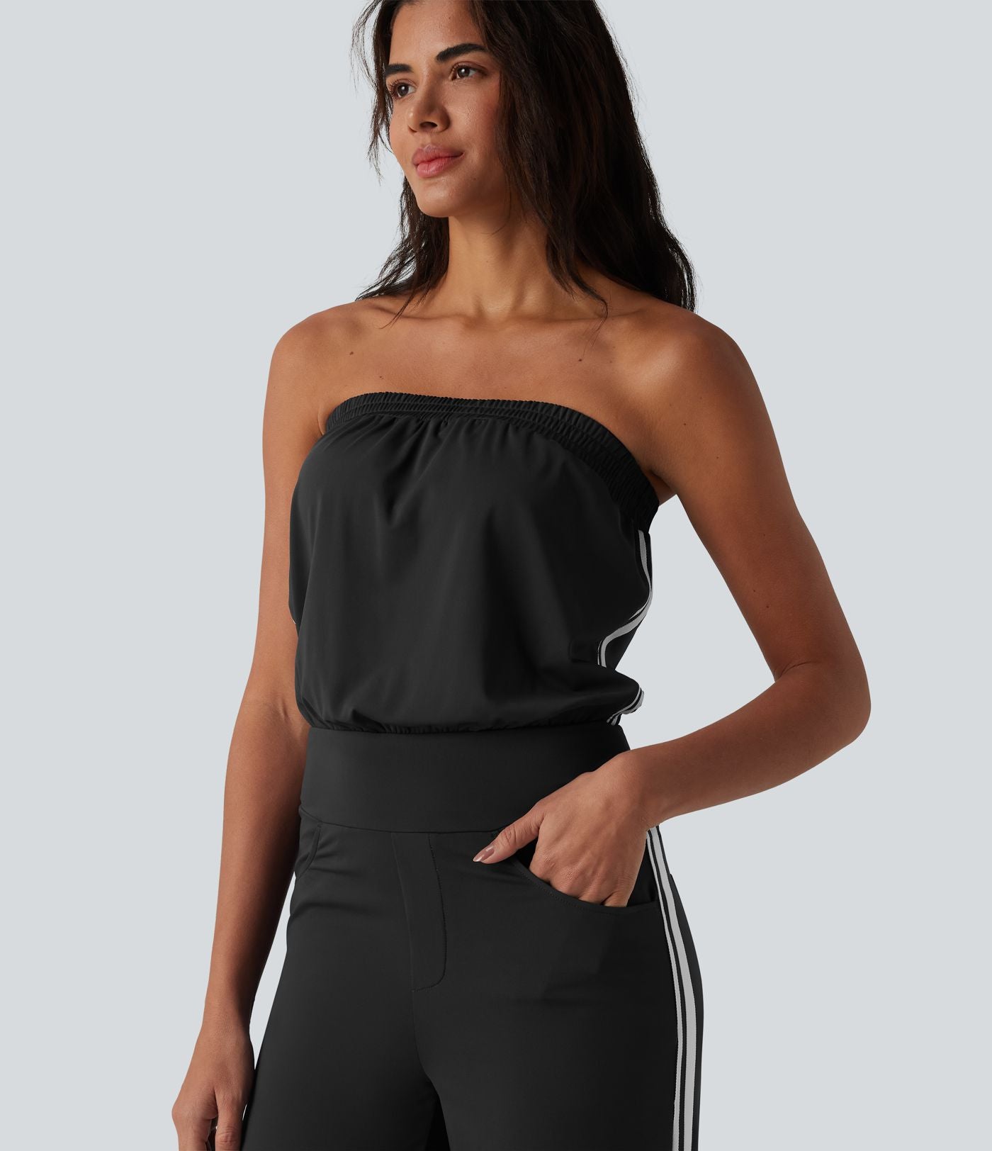 Combinaison casual bustier bandes latérales rayures à séchage rapide SoftlyZero™ QuickDry avec poches - Easy Peasy