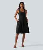 Robe midi SoftlyZero™ Airy 2-en-1 effet frais InstantCool à manches longues, coupe portefeuille et poches