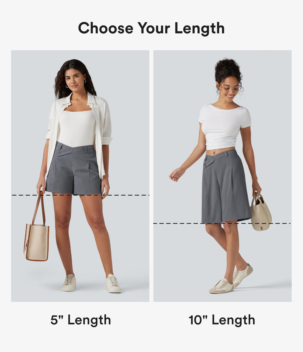 Short tailleur baggy asymétrique taille mi-haute aspect lin 12,5 cm avec poches