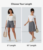 Short tailleur baggy asymétrique taille mi-haute aspect lin 12,5 cm avec poches