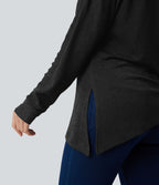 T-shirt décontracté semi-transparent une épaule dénudée à manches longues et ourlet asymétrique