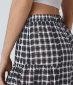 Pantalon décontracté à carreaux taille haute coupe ample avec poches latérales