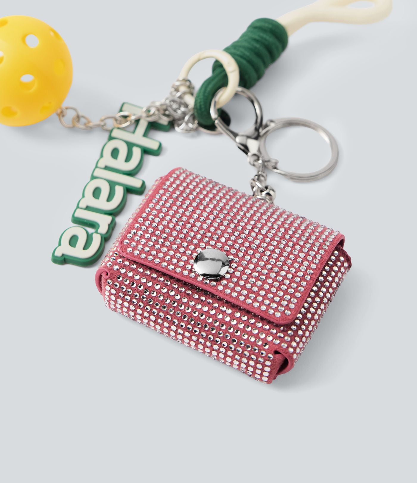 Étui à écouteurs en forme de petit sac à chaîne métallique orné de strass