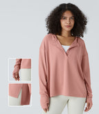 Sweatshirt Casual Waffle à Boutons Devant avec Trou Pouce et Fente