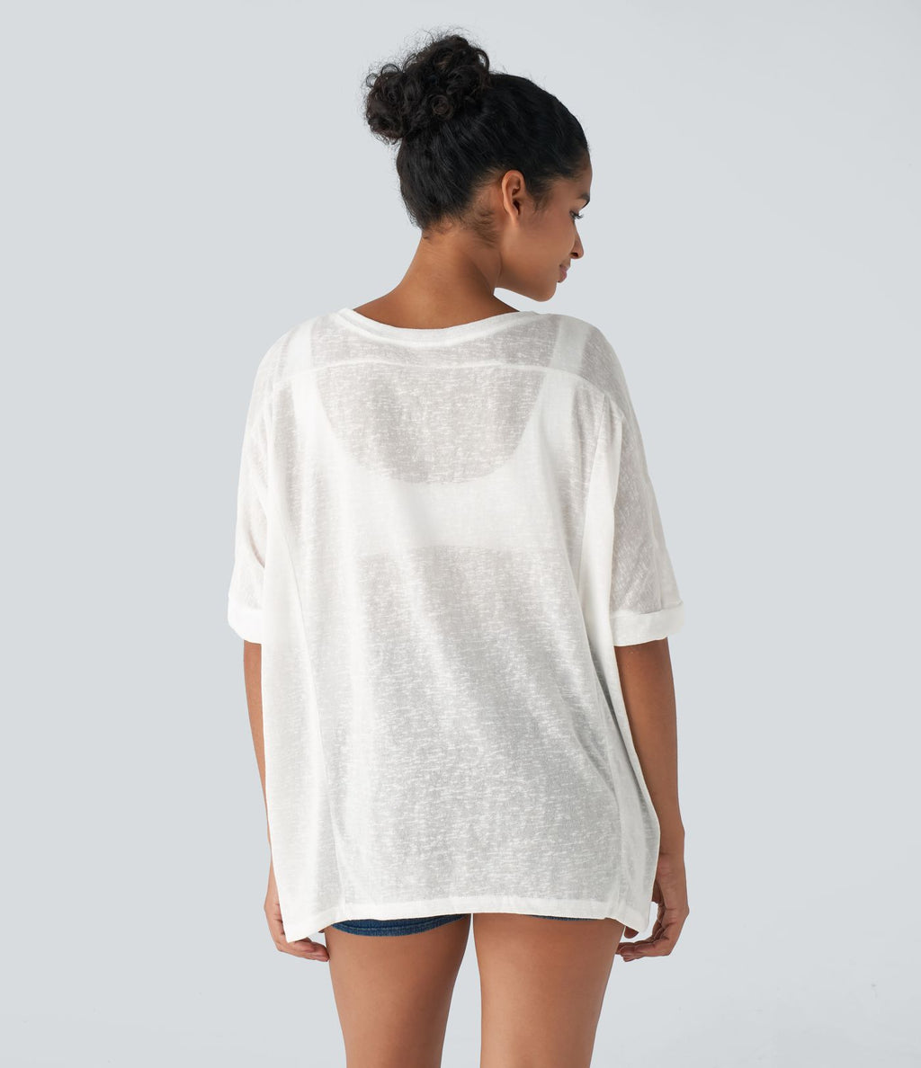 Top Casual Oversize Asymétrique Ourlet Fendu Transparent