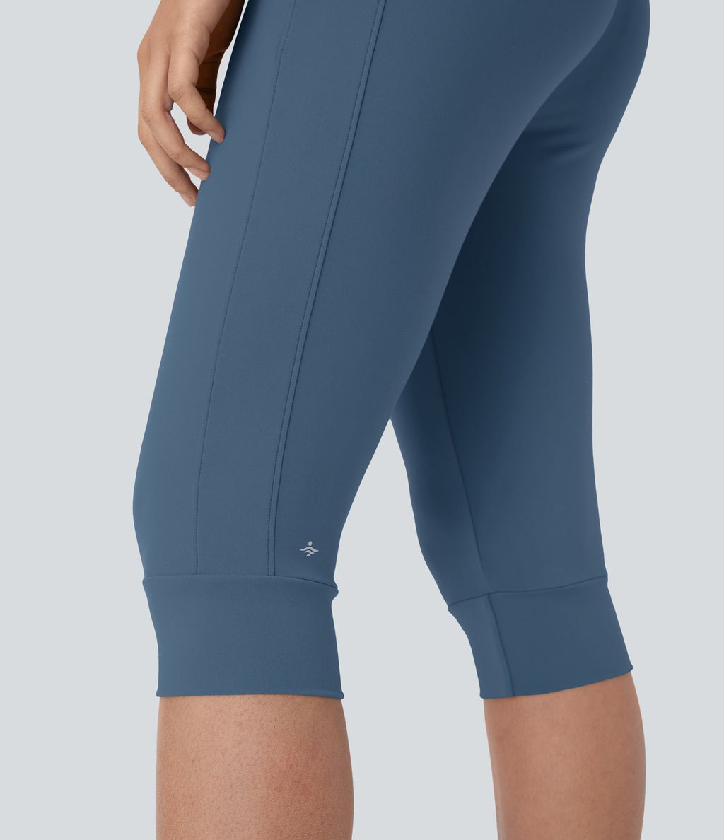 Pantalon corsaire jogging de yoga Softlyzero™ moelleux, taille haute à cordon avec poches latérales
