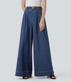 Jean palazzo ample et fluide Halara Flex™ Cool Touch en denim extensible tricoté à taille haute, séchage rapide et multiples poches