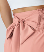 Breezeful™ Pantalon Large Casual Taille Haute Froncé à Nouer Devant et Dos Fluide Séchage Rapide