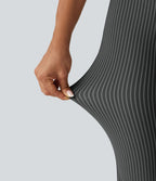 Pantalon de yoga flare taille haute rayé avec cordon de serrage et poches