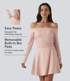 Robe décontractée 2-en-1, épaules dénudées, manches longues, fronces, brassière intégrée, à poche — Easy Peasy