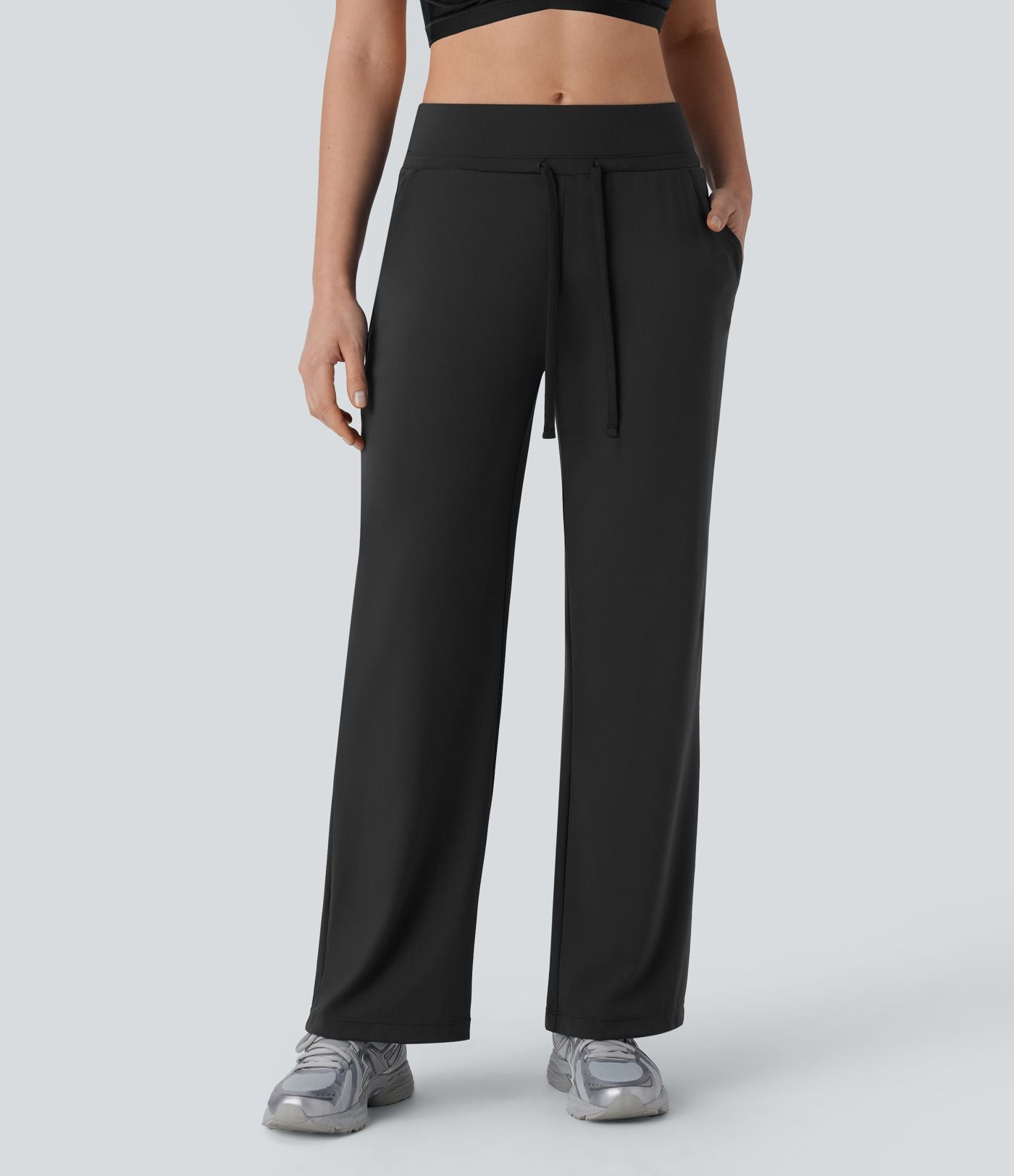 Pantalon de yoga aéré à taille moyenne avec cordon de serrage, poches latérales, jambe droite et effet rafraîchissant Softlyzero™