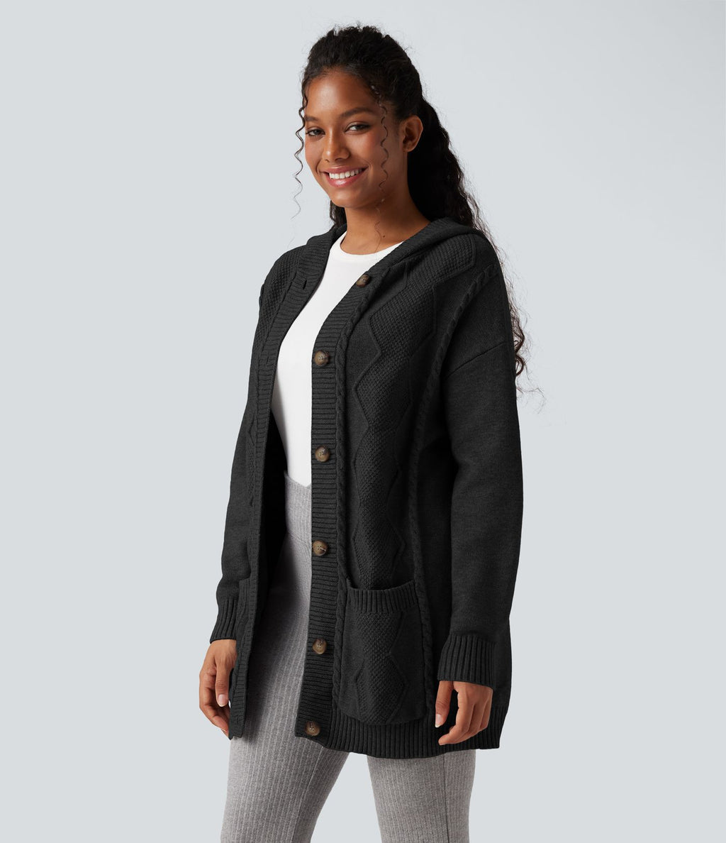 Cardigan à capuche avec boutons et poches