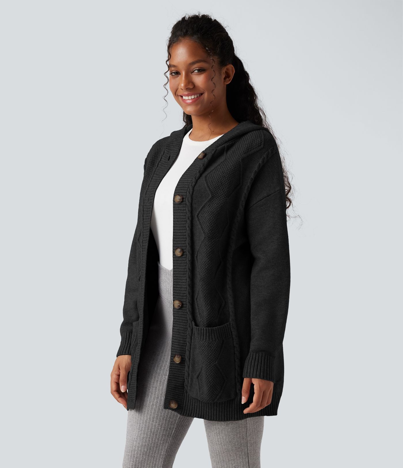 Cardigan à capuche avec boutons et poches