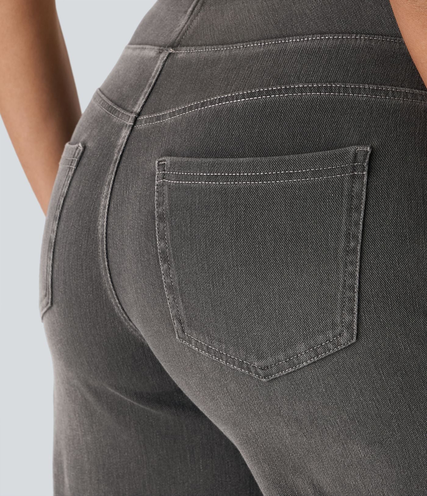 Halara Flex™ Jean Large Casual Taille Haute Poches Multiples Tricot Extensible Délavé
