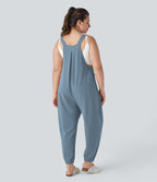 Sangle Réglable Bouton Plusieurs Poches Plissé Gaufré Casual Grande Taille Salopette