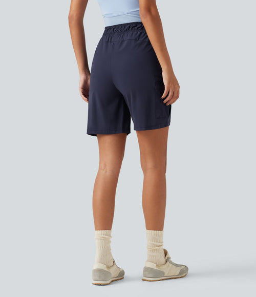 Bermuda cargo décontracté taille haute à cordon de serrage, séchage rapide, effet frais, protection solaire UPF 40+, 17,5 cm, avec poches