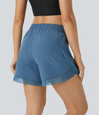 Short 12,5cm Running Fluide 2 en Taille Mi-Haut Cordon de Serrage Mesh Contrastant