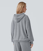 Sweatshirt décontracté à capuche manches longues oversize maille torsadée