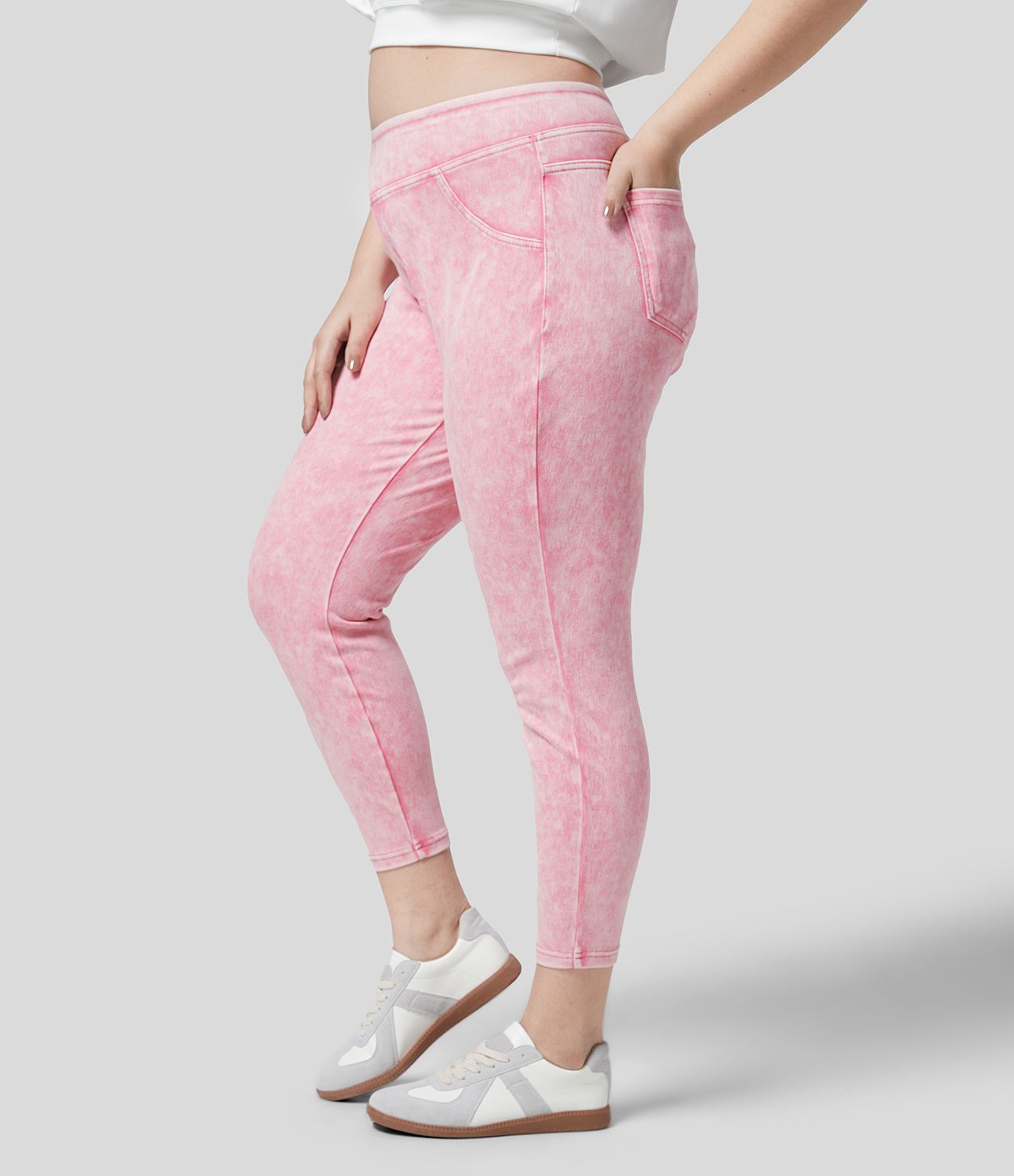 Halara Flex™ Legging Casual 7/8 Grande Taille en Denim Tricot Extensible Coloré à Taille Haute avec Poches Latérales Arrière
