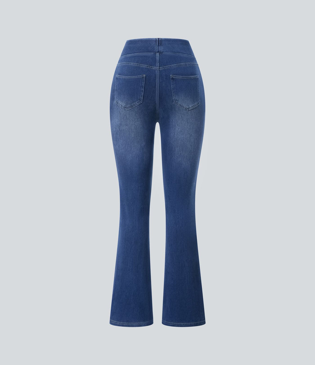 Halara Flex™ Jean bootcut décontracté extensible délavé taille haute à poches multiples