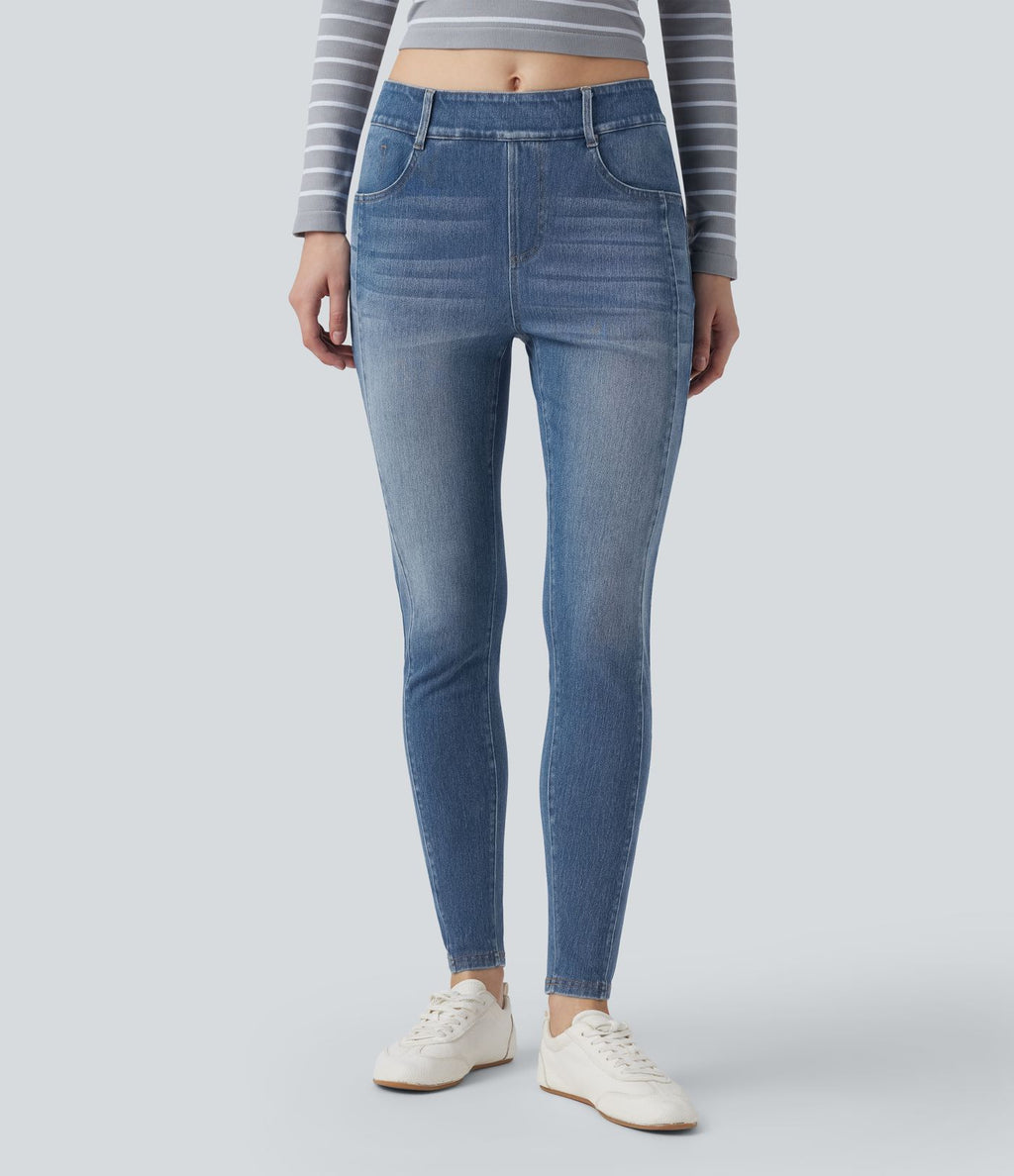 Jean skinny 7/8 décontracté taille mi-haute délavé Halara Flex™ avec poches