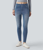 Jean skinny 7/8 décontracté taille mi-haute délavé Halara Flex™ avec poches