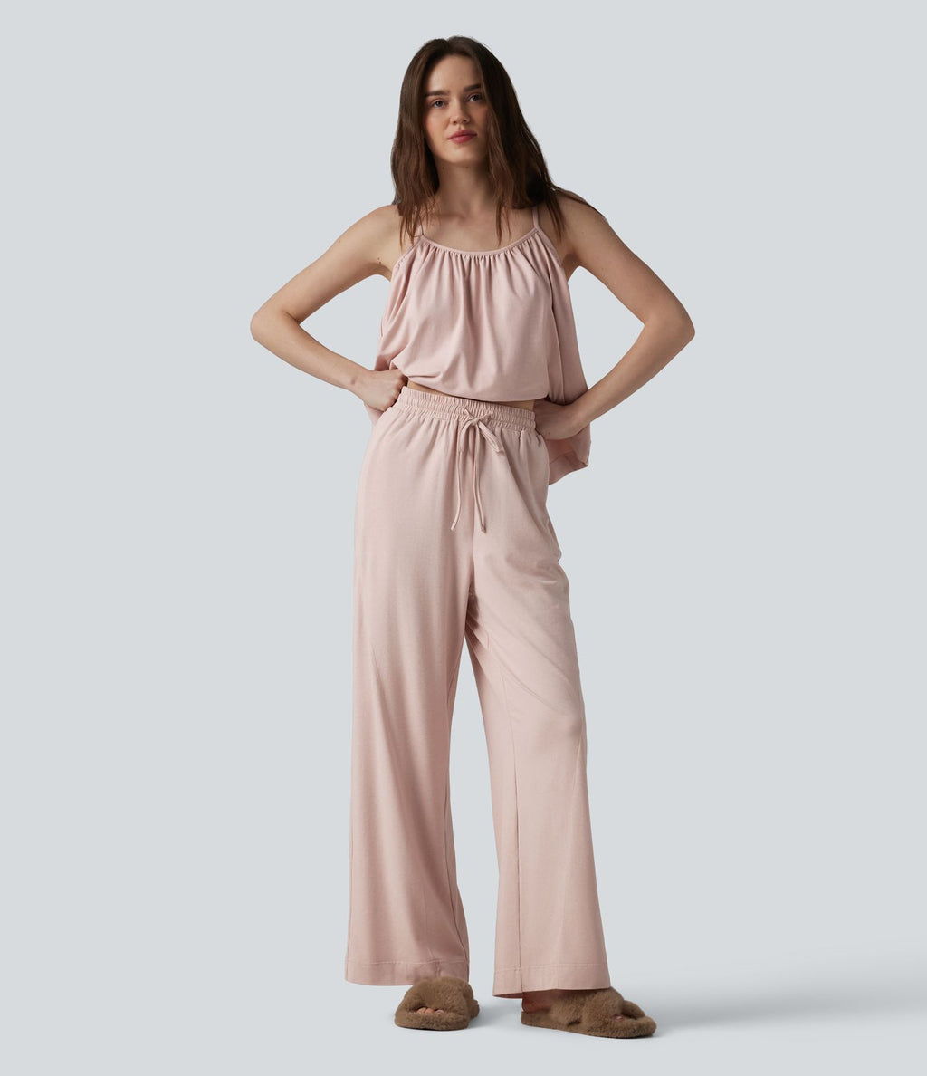 Pantalon de détente ample taille haute avec cordon de serrage et poches