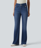 Halara Flex™ Jean évasé casual taille basse en lyocell drapé effet délavé, avec poches
