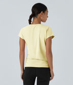 Blouse Travail Unie Froncée Croisée Manches Courtes Col en V