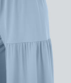 Breezeful™ Pantalon Large Casual Taille Haute Froncé à Nouer Devant et Dos Fluide Séchage Rapide